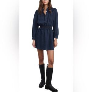 Rails Shawna Dress Dark Vintage Size L Western Boho Smocked Waist Denim Chambray